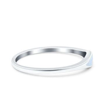 Simple Ring Band Lab Created White Opal 925 Sterling Silver (3.5mm)